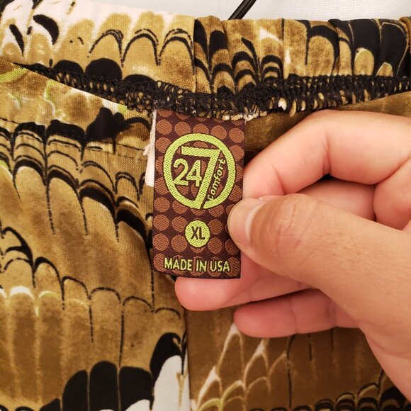 24/7 Comfort Green Multicolor Pattern Straight Wide Leg Stretchy Pants Size XL - Picture 11 of 12